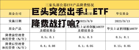 巨头突然出手！ETF降费战打响？